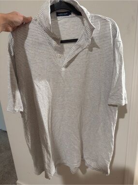 Southern Marsh Striped Polo in White and Light Gray
